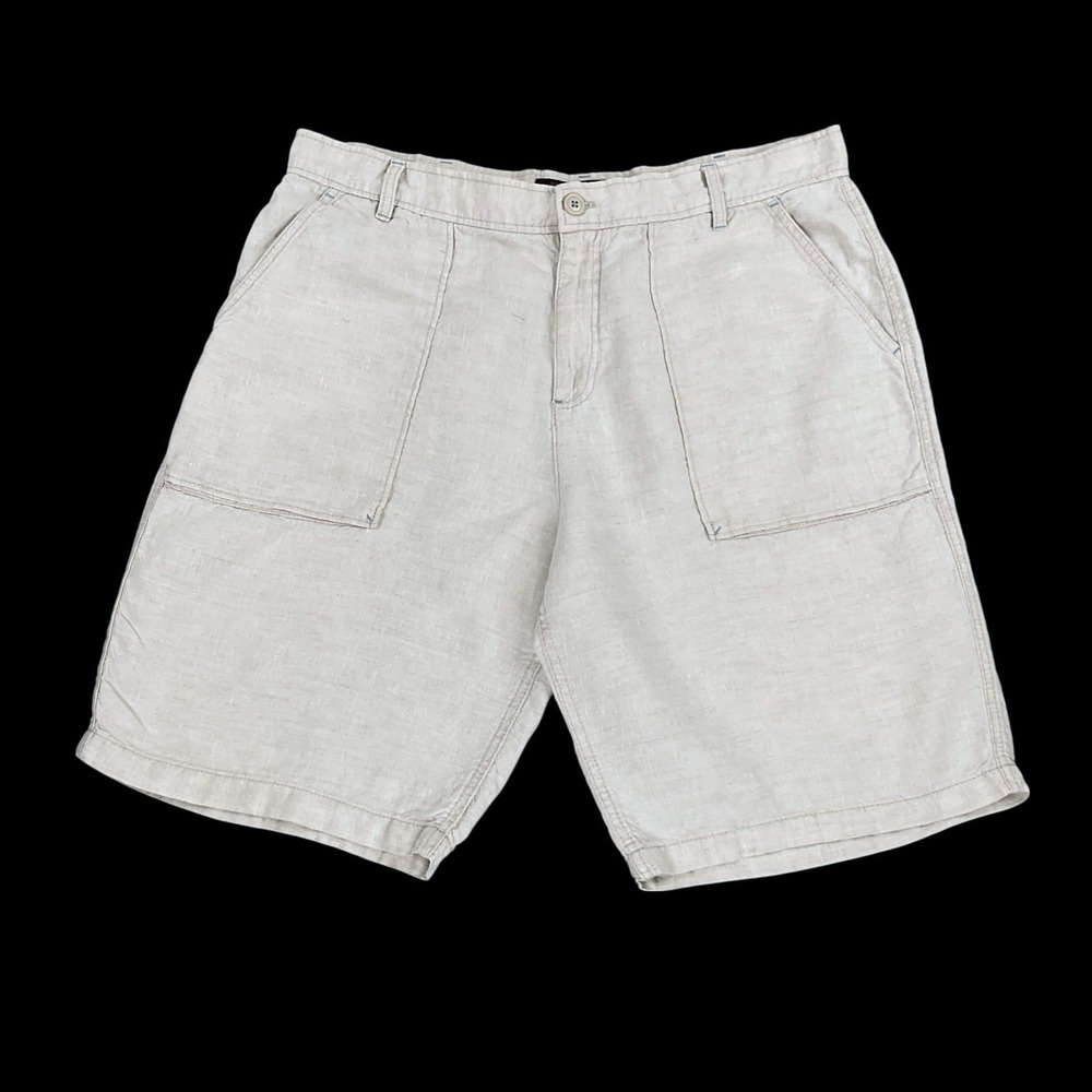 Old Navy Shorts Men 38 (ACTUAL 37) Beige Linen Pockets Bermuda Surplus Y2K VTG